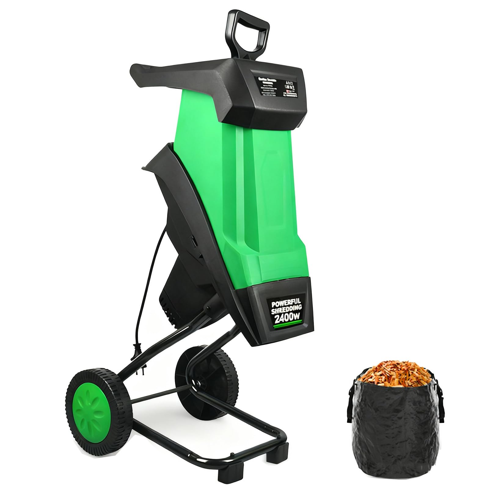 Trituradora de JardíN de 2400 W, Trituradora de Madera EléCtrica de Impacto, Cuchillas de Acero Al Manganeso De Doble Cara Y TrituracióN de hasta 40 Mm, 4500 RPM, con Bolsa para Residuos