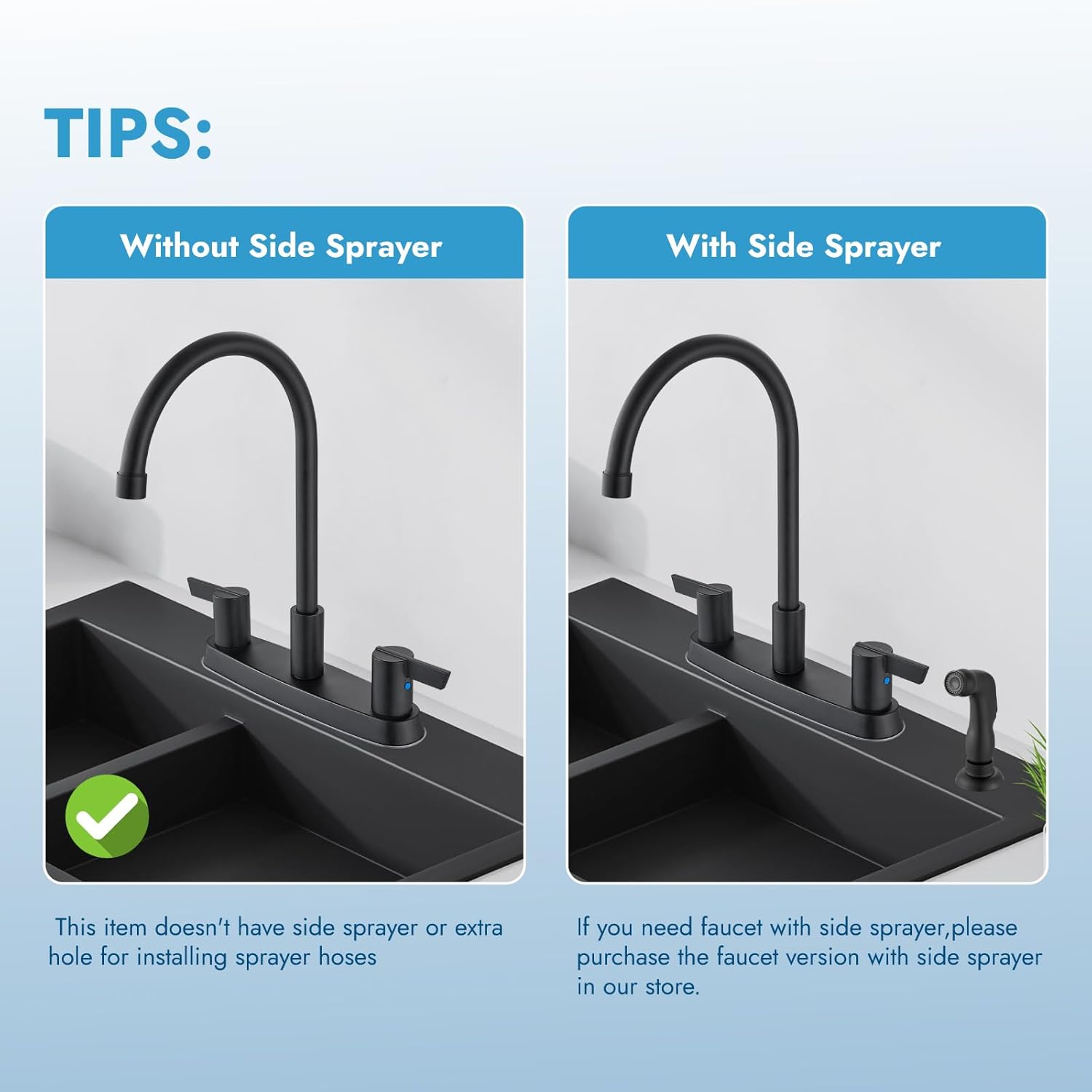 2 Handle Kitchen Faucets Deck Mounted 3 Hole Kitchen Sink Faucet High Arc 360° Swivel Spout 8 Inch RV Mixer Tap Without Side Sprayer,Matte Black