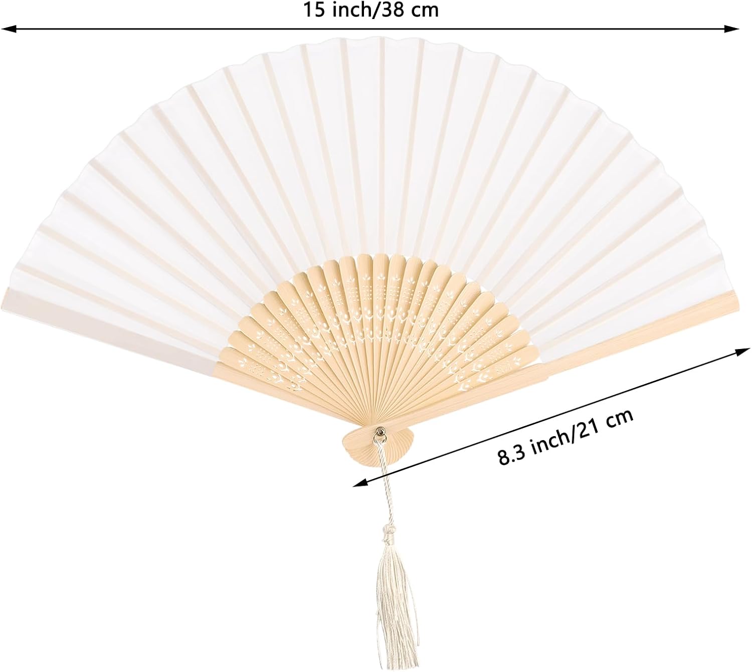 2 Pack Black and White Silk Bamboo Folding Fans, Hand Fans for Line Dancing, DIY Decorative Fans for Performance, Wedding, Church and Party