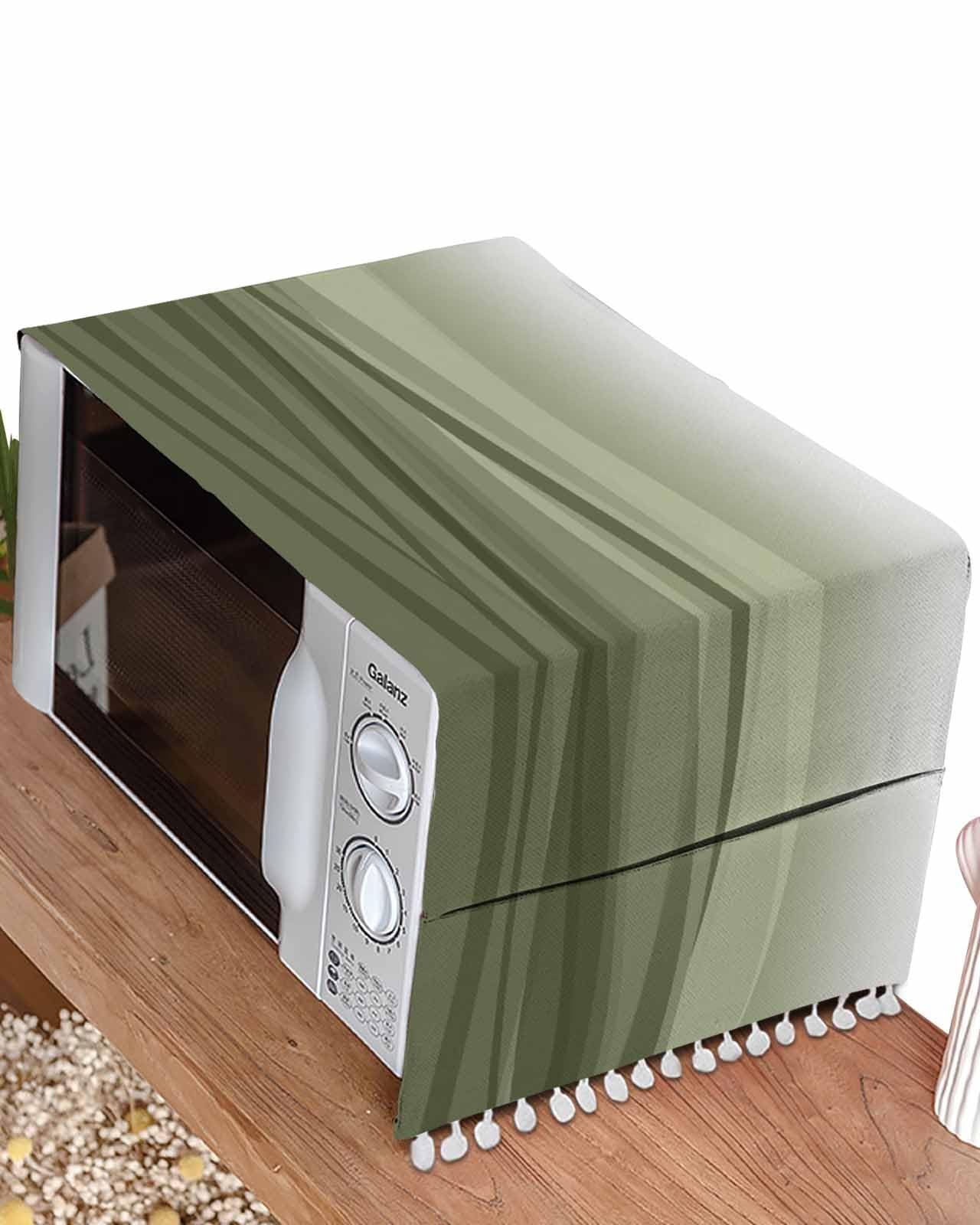 Microwave Oven Dust Cover, Summer Water Ripples Waves Modern Minimalist Ombre Sage Green Anti-Slip Refrigerator Dust Cover Washing Machine Top Cover with Storage Pockets 21" X 51"