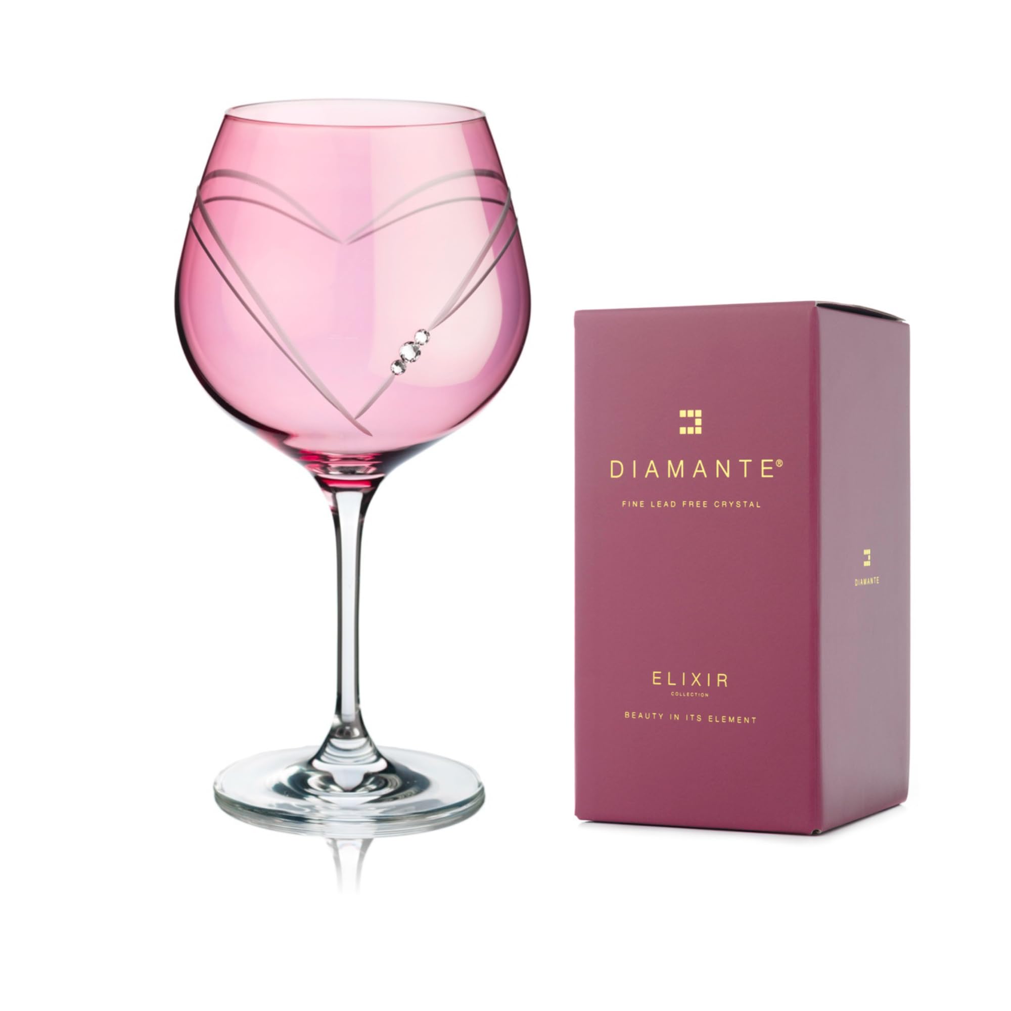 DIAMANTE Verre à gin Copa rose « Cœurs » – Verre unique rose G&T avec cristaux
