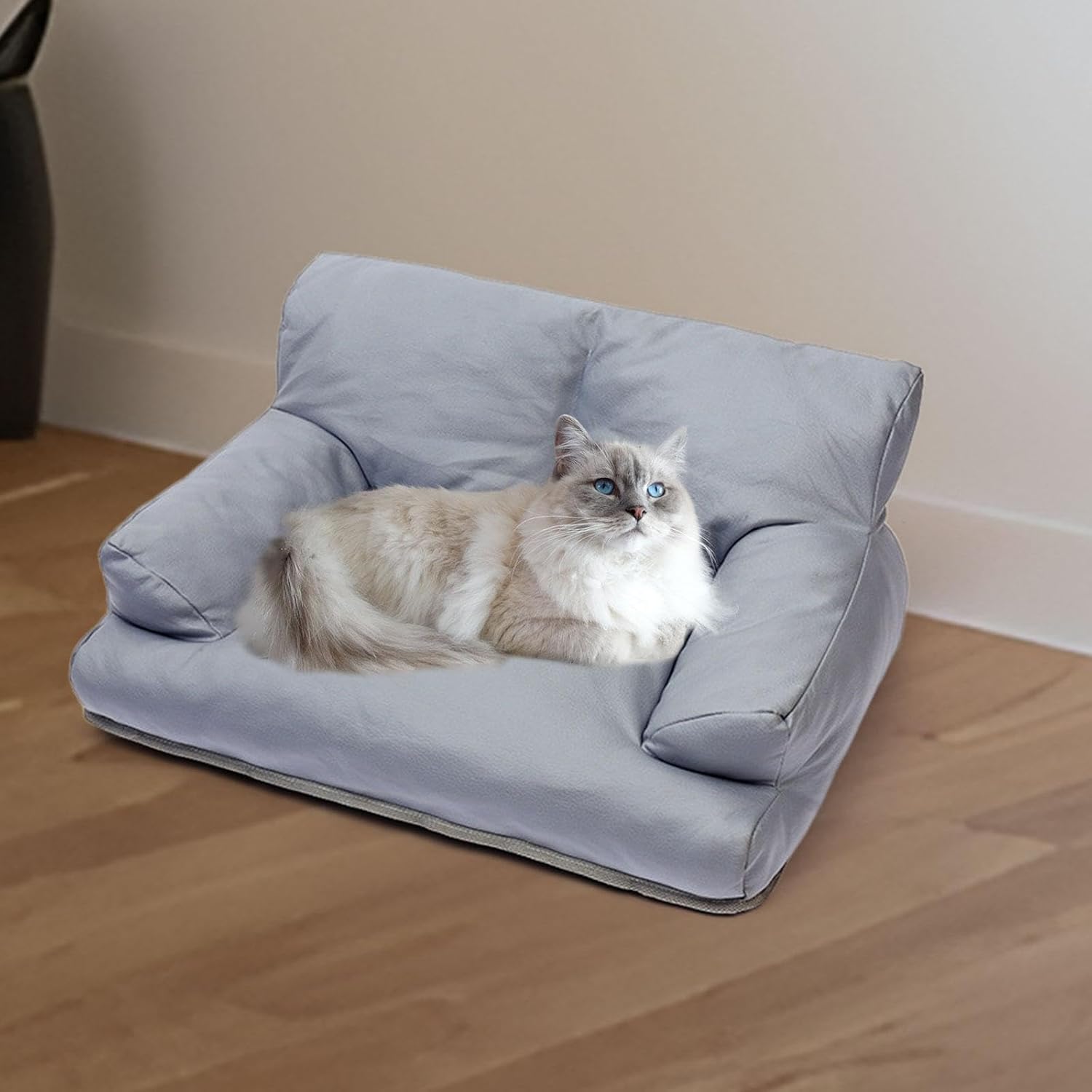 review Pet Sofa Bed Pet Couch Wipe to Clean Waterproof PU Cat Sleeping Sofa Small Dog Sofa Kennel for Kitty All Breed Small Dogs Cat, Gray, 50cmx40cm