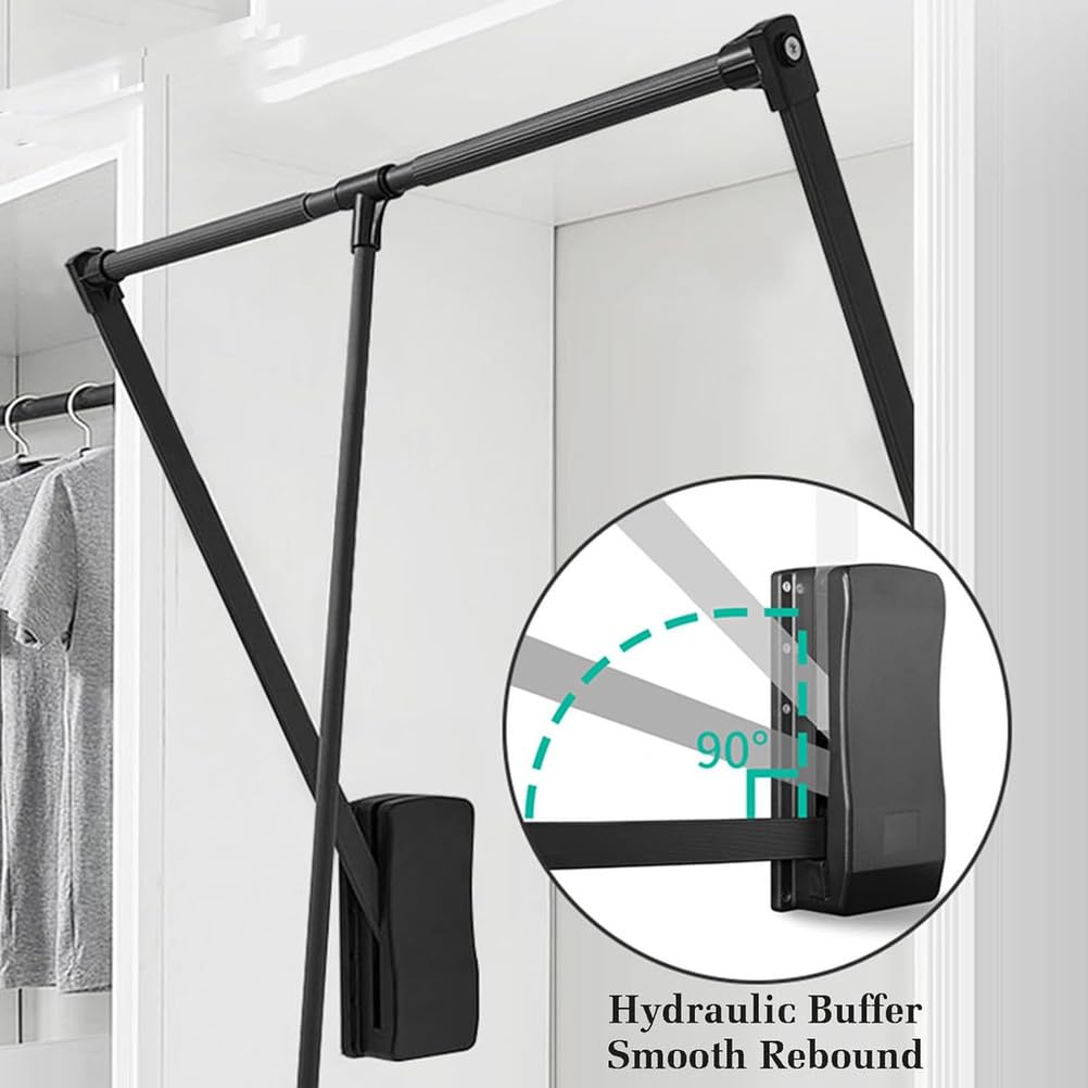 Appendiabiti saliscendi per Armadio Regolabile Montaggio Semplificato - Bloccaggio e Risalita Assistita – Ammortizzato Soft (21-47 inch),Nero,930x1250mm