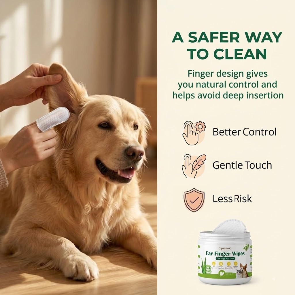 Dylan's cabin Ear Finger Wipes for Dogs & Cats, 150 Count Pet Ear Cleaning Wipes, Soft Finger Mitt for Gentle Outer Ear Care, Helps Remove Wax, Dirt, Debris and Odor — view 2