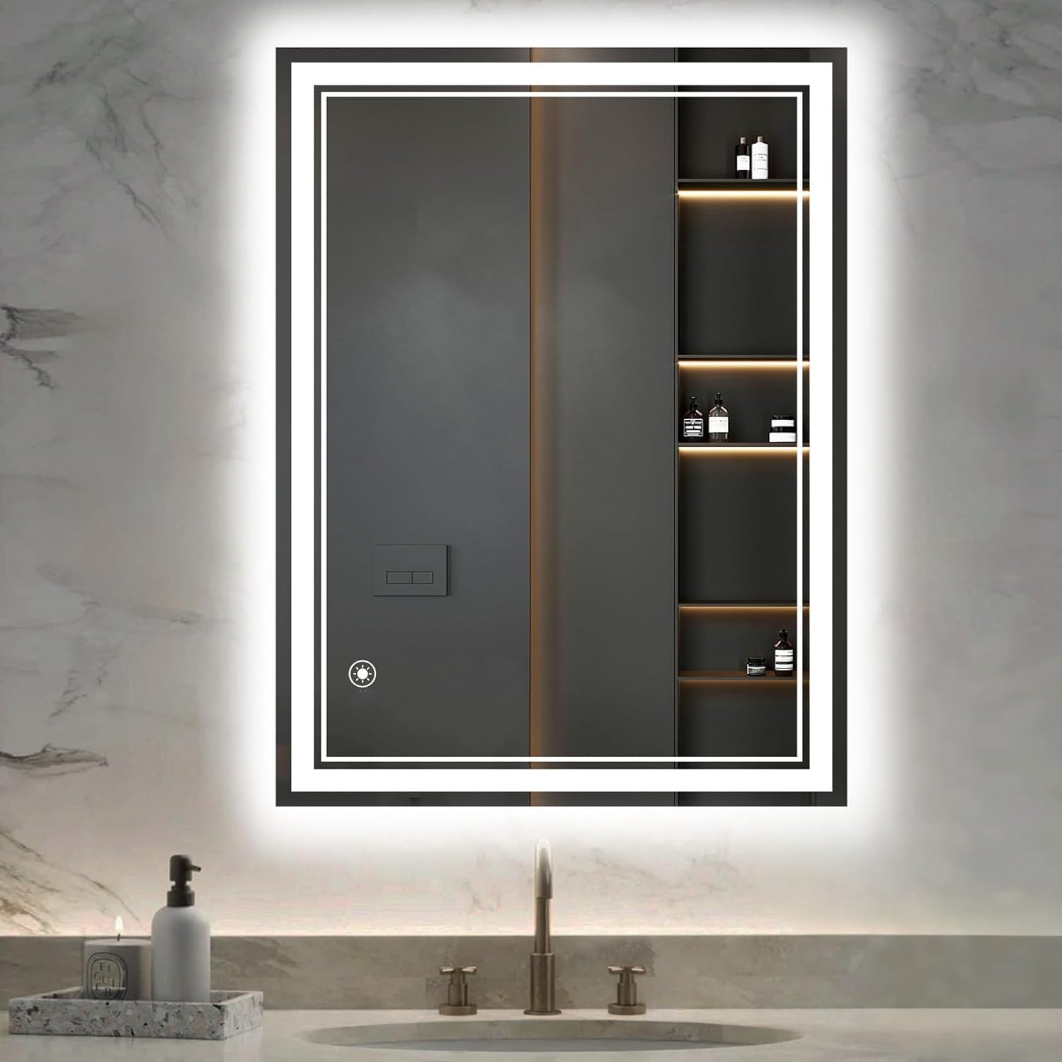 Specchio da bagno a LED con illuminazione, 90 x 70 cm, 3 colori chiari/dimmerabile