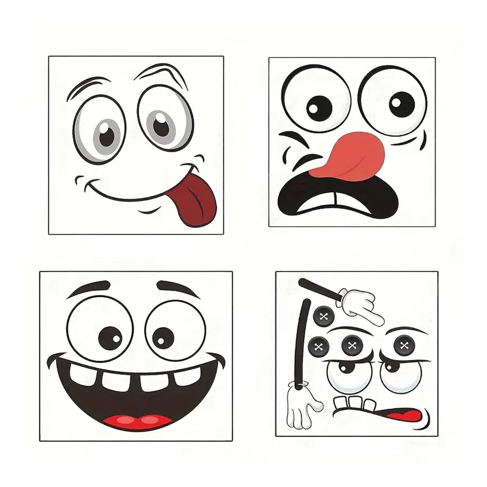 4Pieces Funny Stickers PVC Adhesive Decals Smiling Design Suitable for Device Customization Laptop Phone Case Decoration Waterproof Cartoon Decoration Stickers