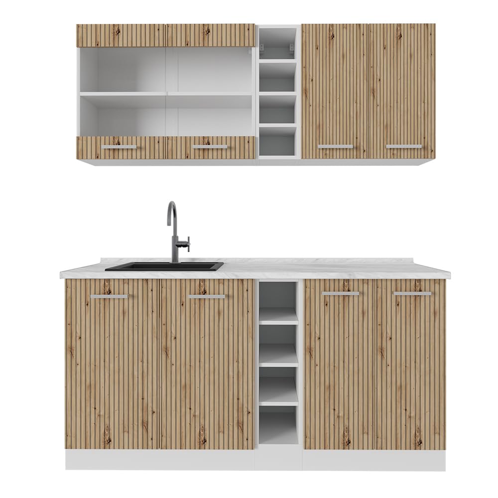 Vicco Eenpersoonskeuken Egbert, Grijs, 160 cm met uitschuifbare tafel met LED-strip