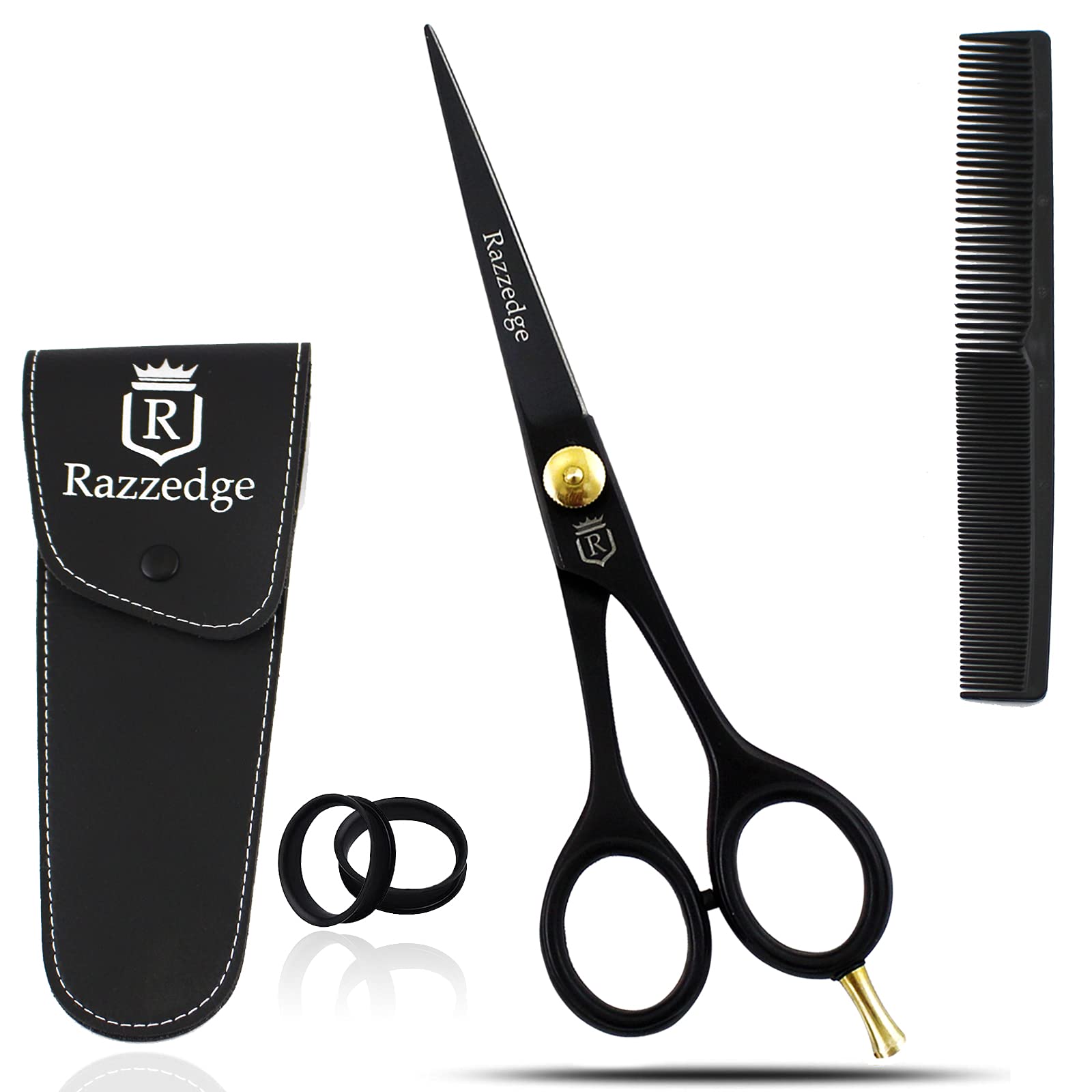 MN Razz-Edge Professional Barber Scissors, Hair Cutting Scissors Hairdressing Shears 6 inch Supercut Hair Cutting Tool Black Stainless Steel with Comb