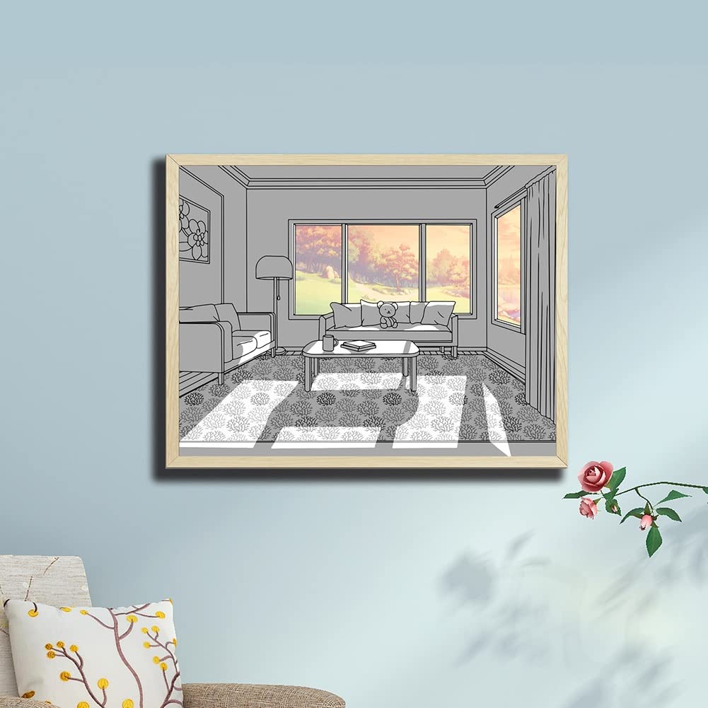 LED Decorative Lights Painting Night Light Landscape Picture Animation Style Latest Creative Sunlight Painting Night Light Gift (Color : A, Size : 9 * 7 in)