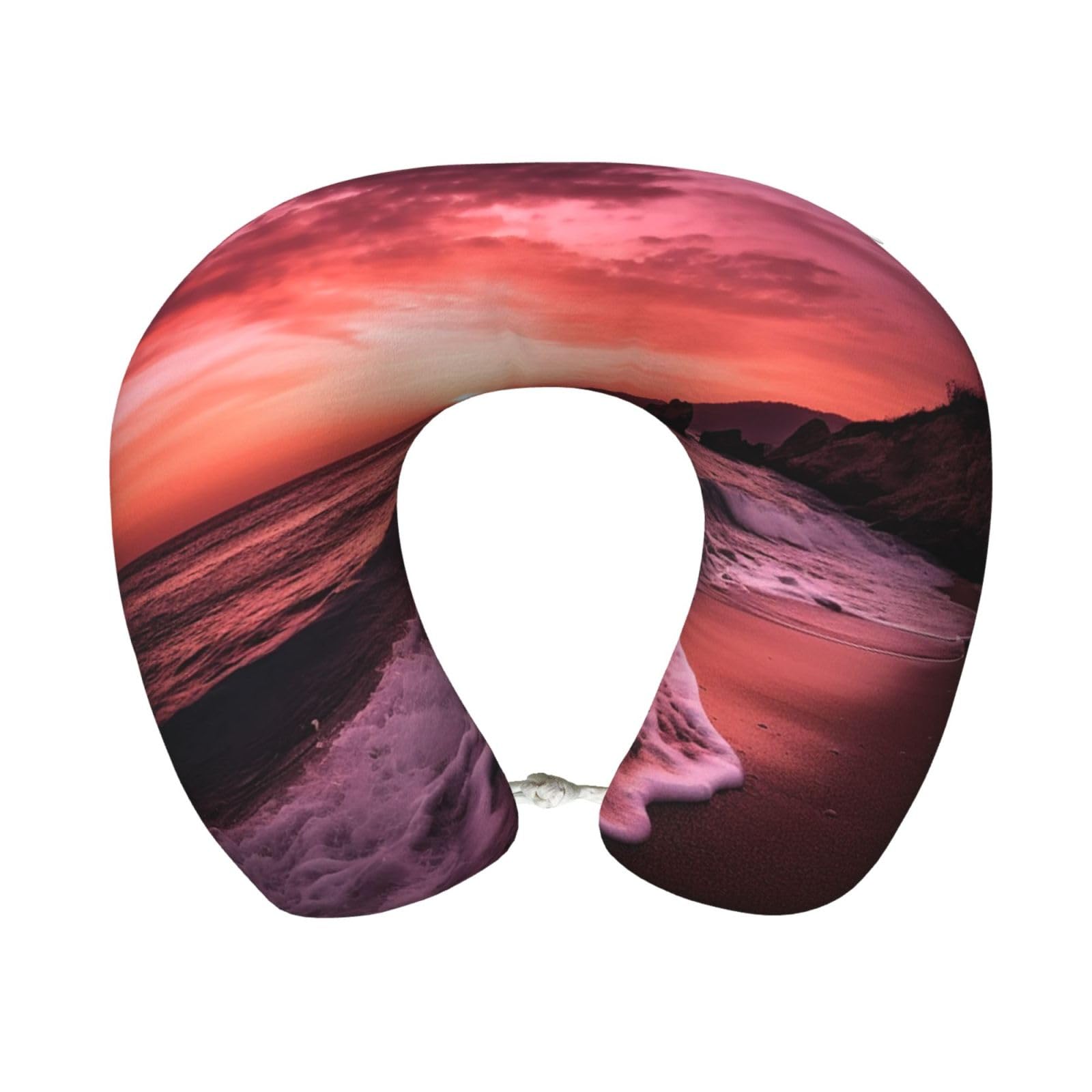 FekiLoot Travel Pillow for Sleeping, Pink Beach Sunset Travel Neck Pillow Comfortable U Shape Memory Foam Neck Rest Support Portable Travel Accessories Suitable for Airplane Car Office