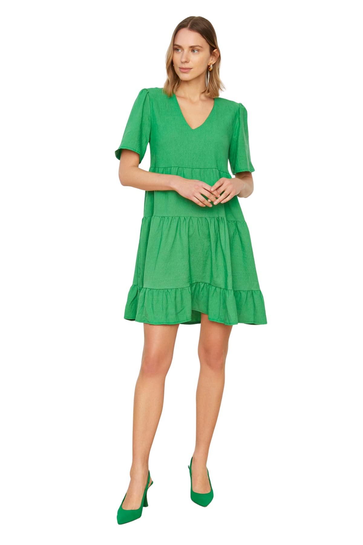 Trendyol Women's Emerald Mini Shift Regular Fit Woven Dress,,34