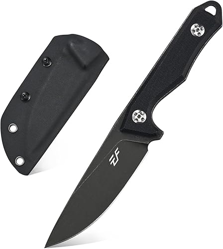 Eafengrow EF107 Cuchillo de hoja fija con hoja de acero D2 y funda Kydex - Cuchillo compacto G10 para exteriores (negro)
