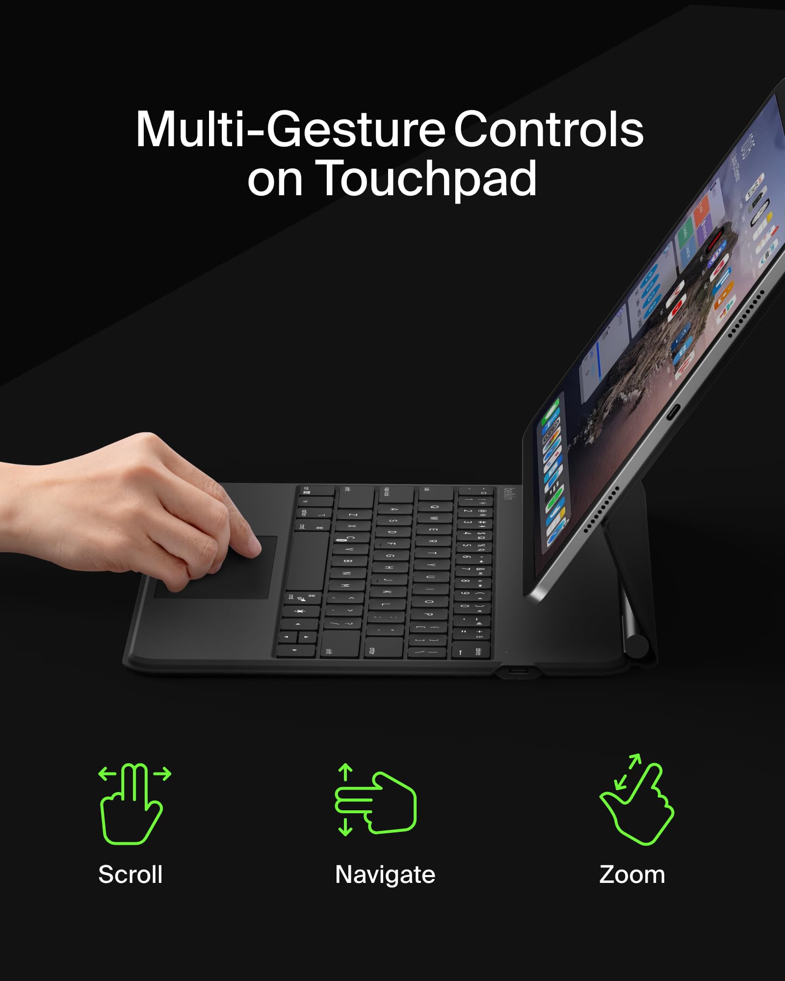 Belkin Pro Keyboard Case w/Magnetic Stand, Backlit Bluetooth Keyboard, Multi-Gesture Controls, Magnetic Apple Pencil Storage Compatibility, & Multimedia Keys for iPad Pro 13" (M4/M5) - Black