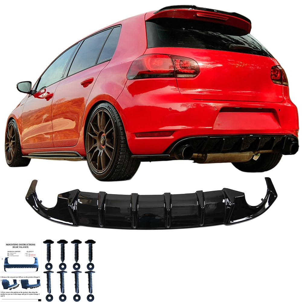 Oneway Jupe de pare-chocs arrière (Diffuseur) compatible avec Volkswagen Golf VI GTi/GTD 2008-2012 - Noir brillant