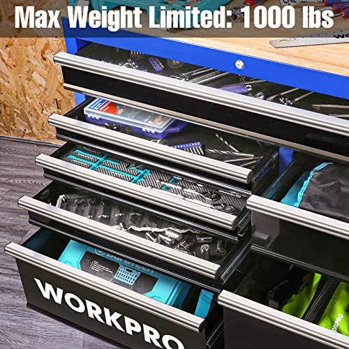 Image of WORKPRO 42-Inch 7-Drawers Rolling Tool Chest, Mobile Tool Storage Cabinet with Wooden Top, Equipped with Casters, Handle, Drawer Liner, and Locking System, 1000 lbs Load Capacity