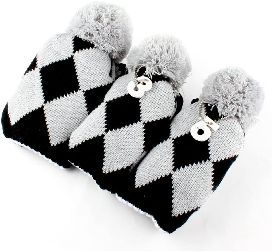 SEACLOUD 3pcs Knitted Golf Club Head Covers for Driver and Fairway Woods Headcovers Set (Argyle/Stars and Stripes Pattern)
