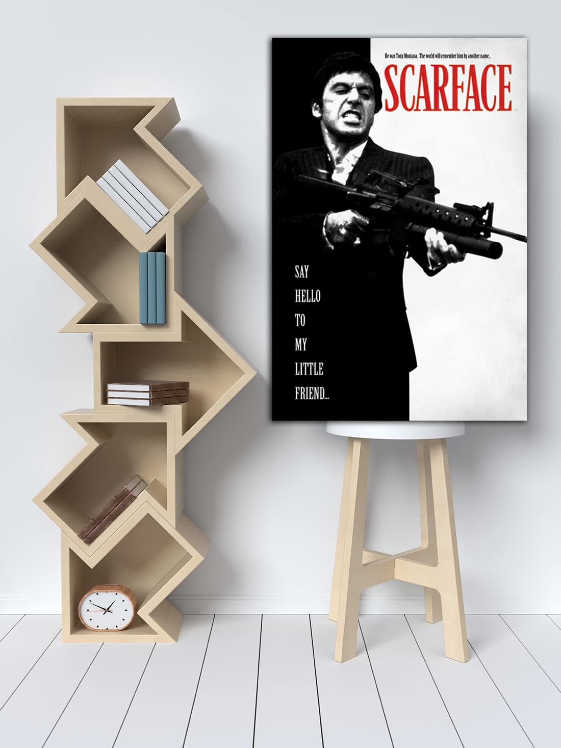 HOPNRU Dipinto su tela in bianco e nero Scarface Poster con immagini artistiche da parete di film classico retrò Stampa Poster di arredamento estetico per soggiorno (60x90cm-Incorniciata)