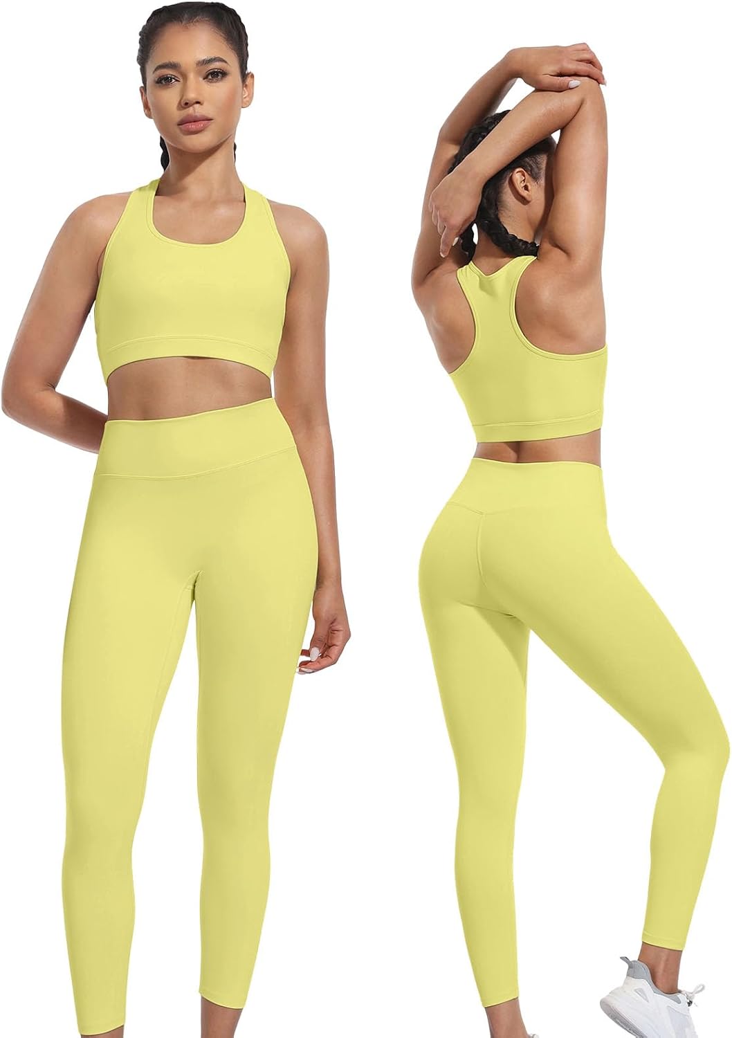 Workout Sets for Women 2 Piece High Waisted Seamless Leggings with Padded Stretchy Sports Bra Sets Gym Clothes