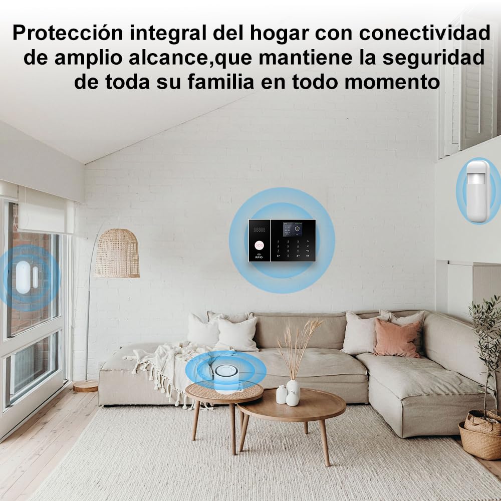 Sistema de Alarma para casa con WiFi + 4G gsm, Kit Alarma casa sin cuotas, notificaciones por App, Llamadas y SMS, Ampliable inalámbrico Compatible con Alexa y Google Assistant (ZZ)