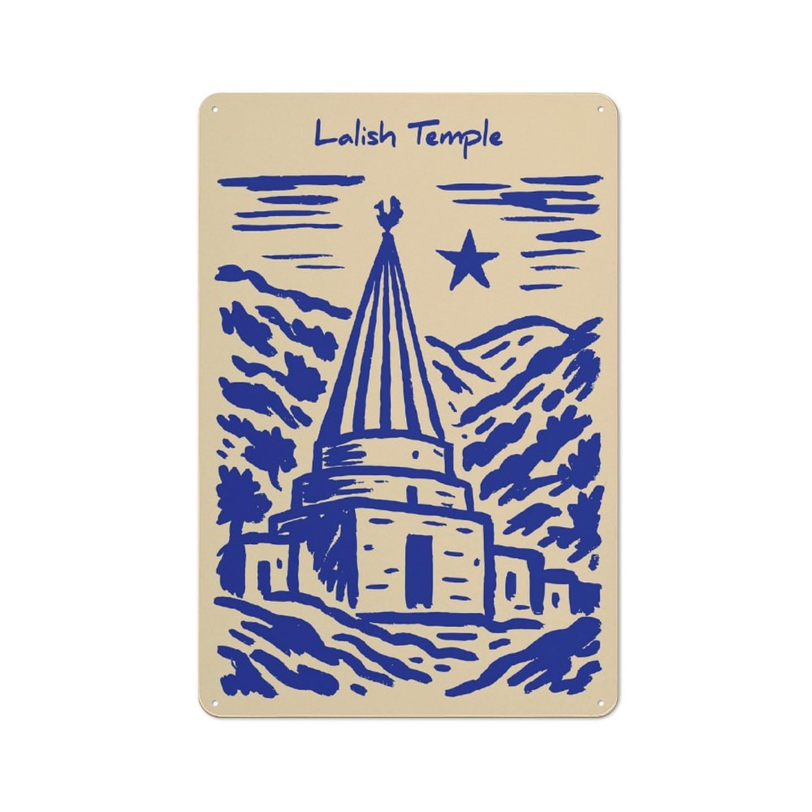 Junmoney Style-10 Lalish Temple Illustration Retro-Style Tin Sign 30X20cm For Man Cave Or Games Room, A Metal Wall Feature For Games Rooms And Man Caves