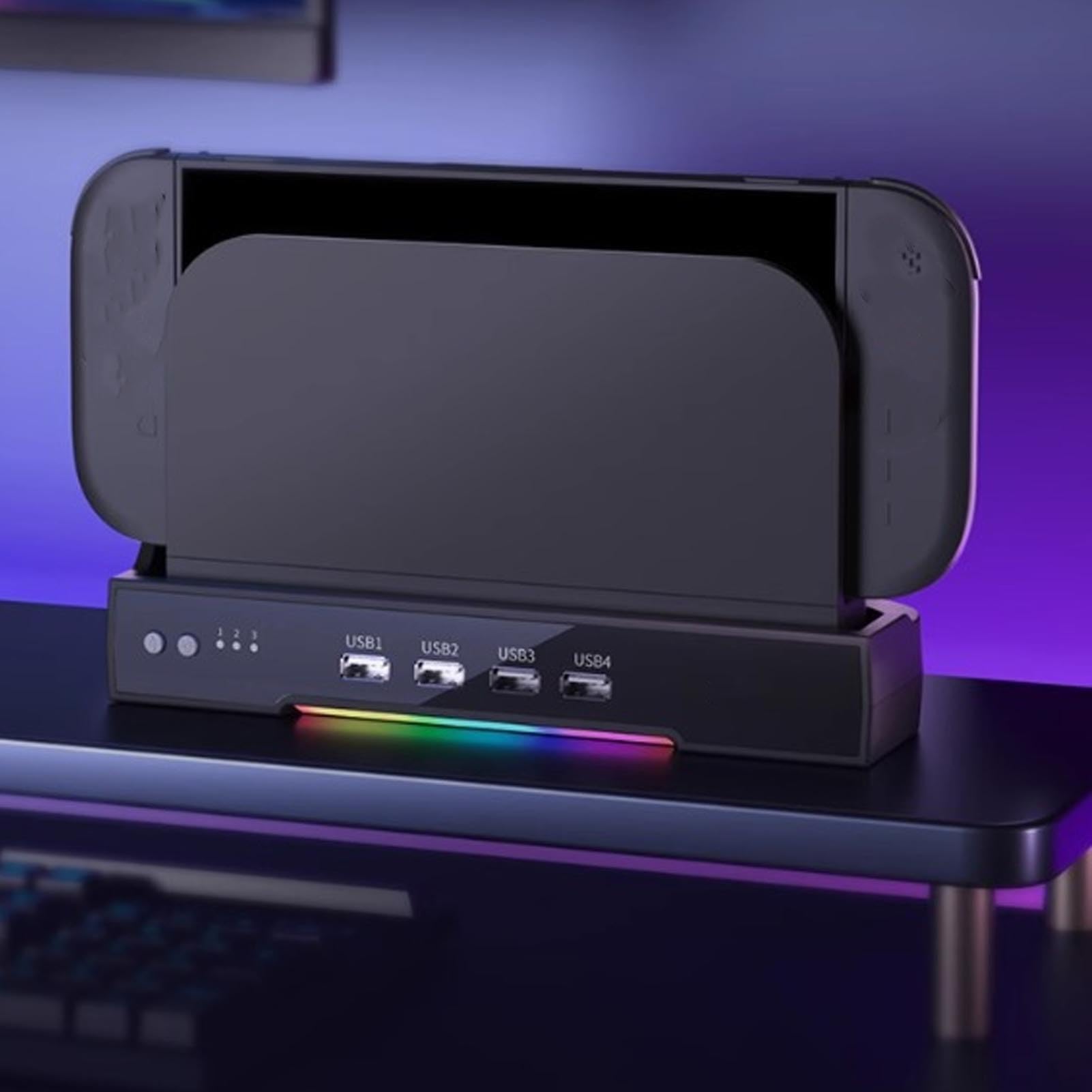 Lylithuif Base per ventola di raffreddamento adatta per 2 Doppia ventola 4 porte HUB USB 3 velocità 8 modalità RGB Console di gioco Docking station per montaggio a parete per