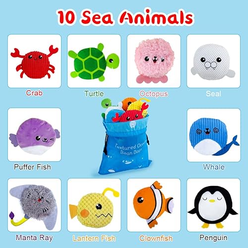 Miniatura 3 de Puf sensorial para niños, paquete de 10 pufs sensoriales con textura, juguetes sensoriales para autismo, bolsas de frijoles sensoriales de animales