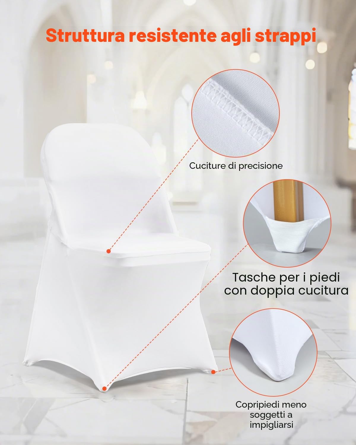 VEVOR Coprisedie Universali Espandibili 12 Pezzi in Spandex Dimensioi Compatibili 444 x 330 x 838 mm, Coprisedie Pieghevoli Rimovibili 12 Pezzi per Eventi Matrimoni Catering Banchetti Colore Bianco
