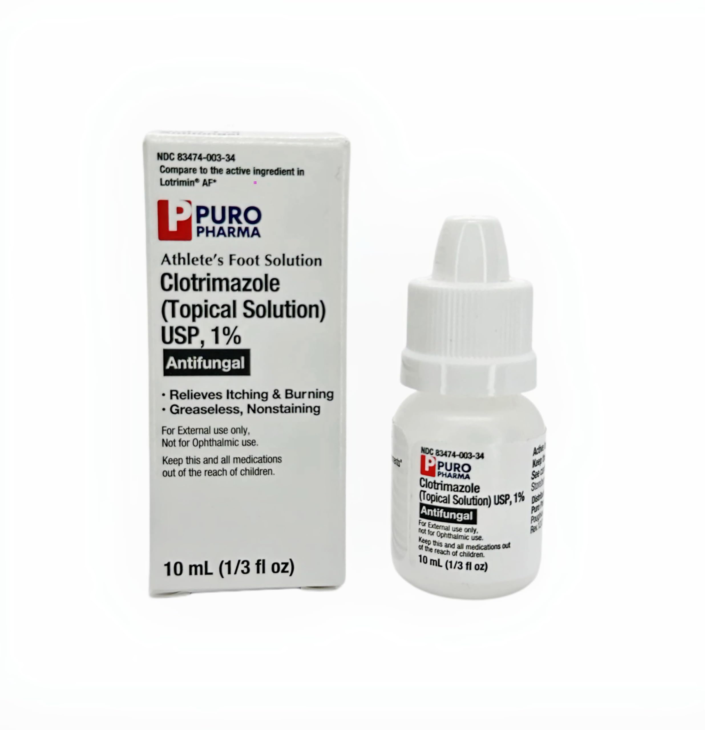 Puro Pharma Clotrimazole 1% Antifungal Topical Solution | Fast-Acting Relief for Athlete's Foot, Jock Itch, Ringworm | Soothes Itching & Burning, Small, Clear