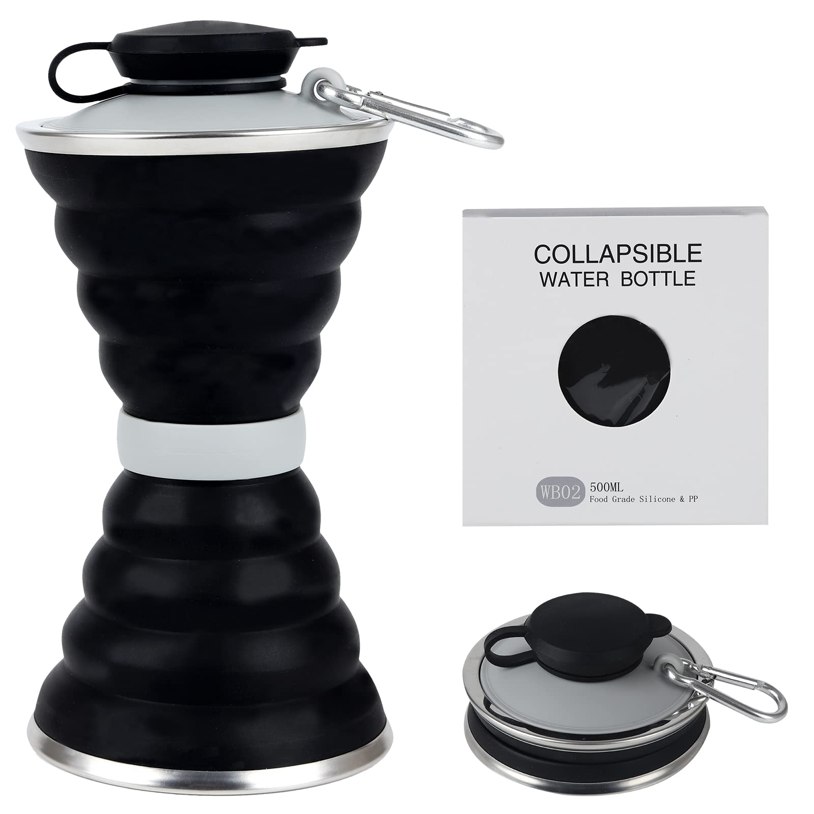 Borraccia pieghevole per viaggi - Bottiglie d'acqua sportive pieghevoli a prova di perdite da 600 ml - Borraccia da viaggio in silicone pieghevole e leggera per sport, palestra, escursionismo, campegg