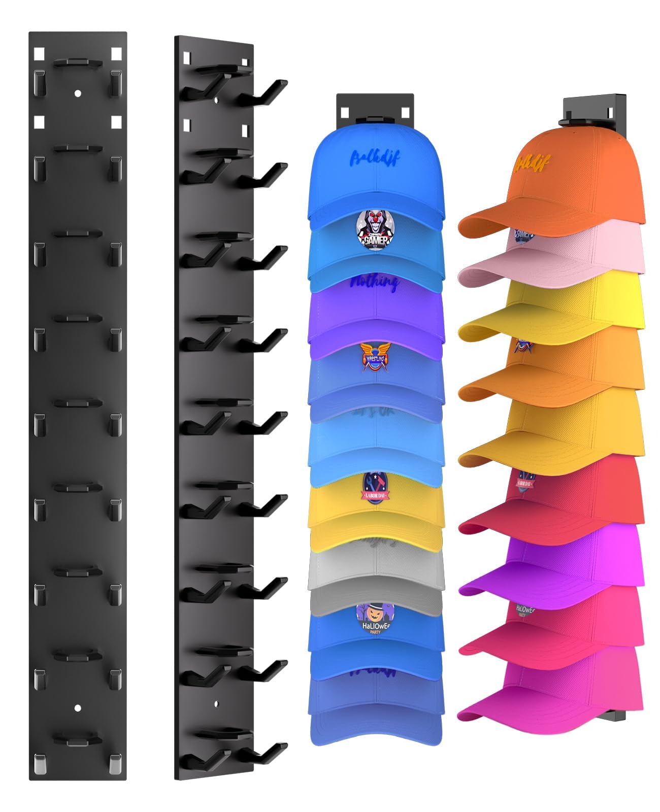 2 supporti autoadesivi per cappelli fino a 18 cappelli, non necessita di foratura, supporto da baseball, supporto da parete, supporto per cappelli per camere, porte, guardaroba (nero)