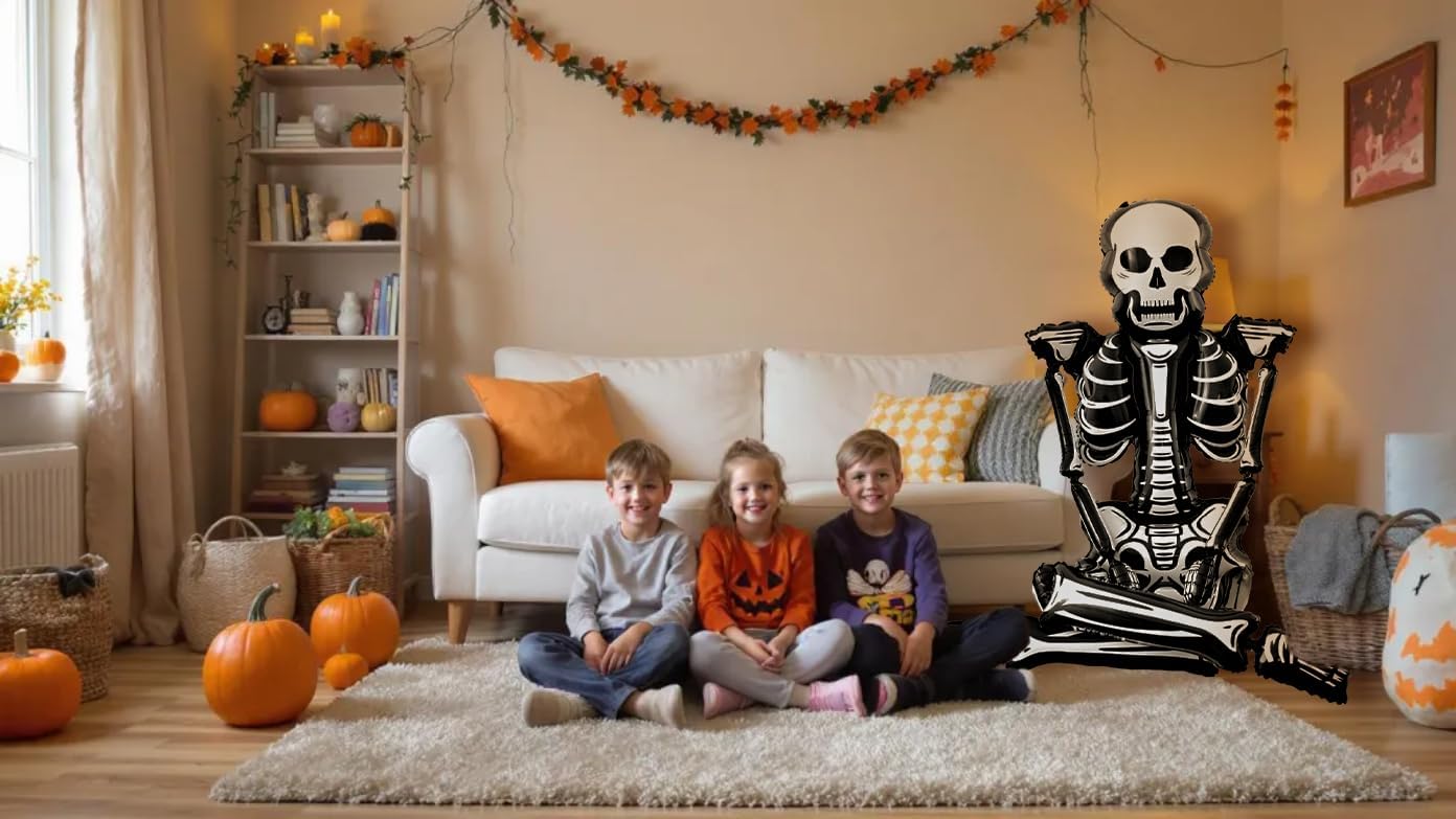 8.3FT Halloween Skeleton Balloons Life Size Full Body with Adjustable Joints for Halloween Pose, Jumbo Spooky Skull Indoor Party Decoration, Poseable Skeleton (Skeleton 8.3FT) - Image 3