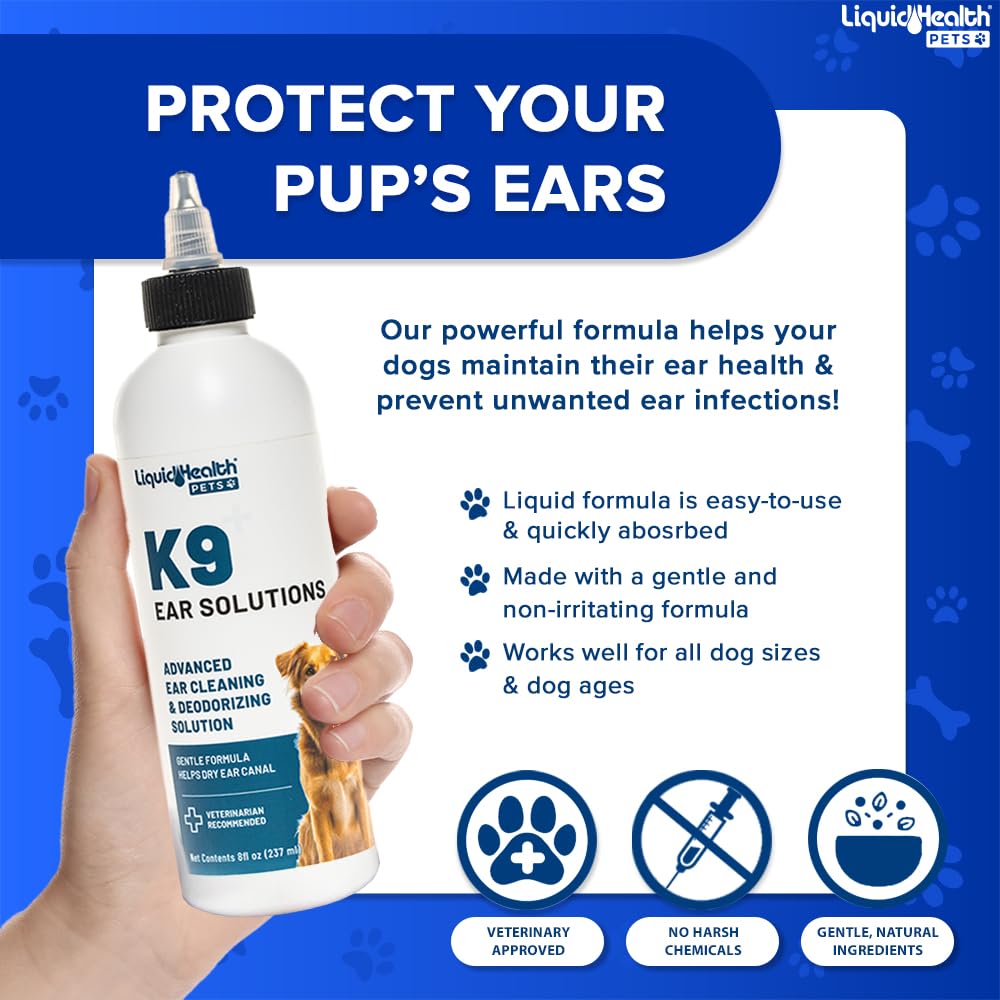 LIQUIDHEALTH Pets K9 Dog Ear Cleaner Wash Solutions - Infection Cleaning Hygiene Treatment Liquid Drops for Dogs, Canines, Puppies - for Use After Swimming or Bathing - Made in The USA (8 oz, 1Pack) - image 2
