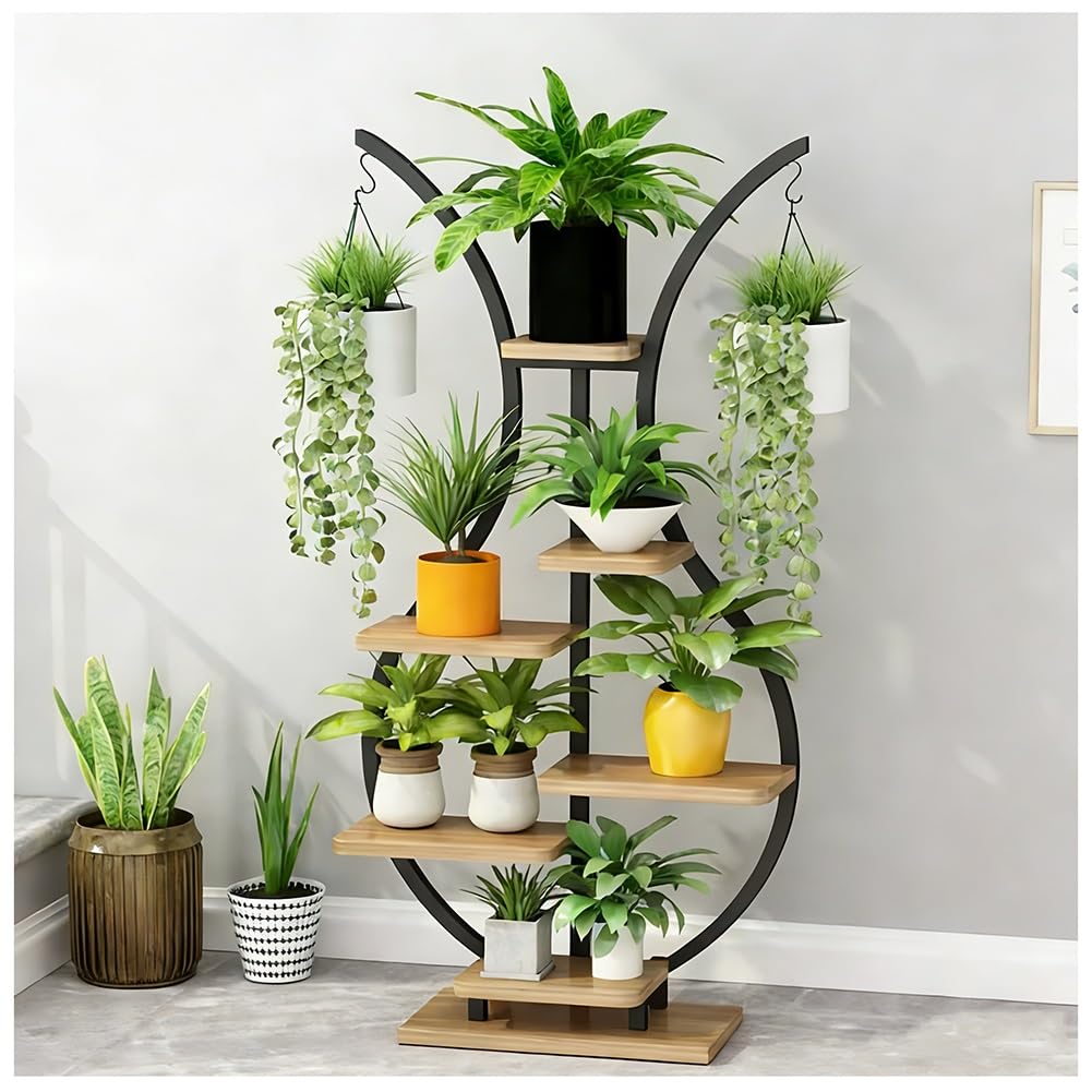 Generisch Dieser 6-stöckige Blumenständer aus Schmiedeeisen ist EIN freistehendes Pflanzenregal für drinnen und draußen, ideal für Terrasse und Garten und bietet viel Platz.