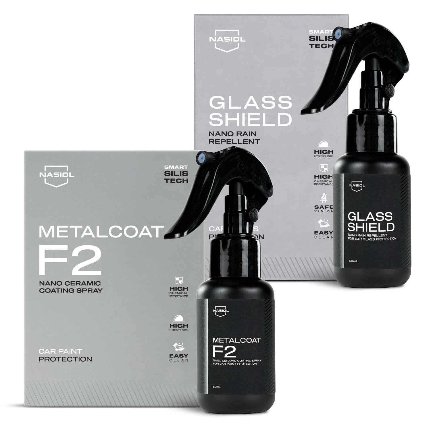 Nasiol Metalcoat Spray Nano Ceramic Coating and Glasshield Spray Rain Repellent Set