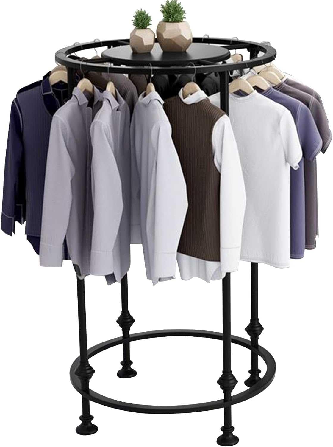LRZPTDYU 27.5in Round Clothes Rack with Top Shelf, Heavy-Duty Metal Clothing Display Stand, Freestanding Clothing Garment Rack, Display Shelves for Retail Clothing Store