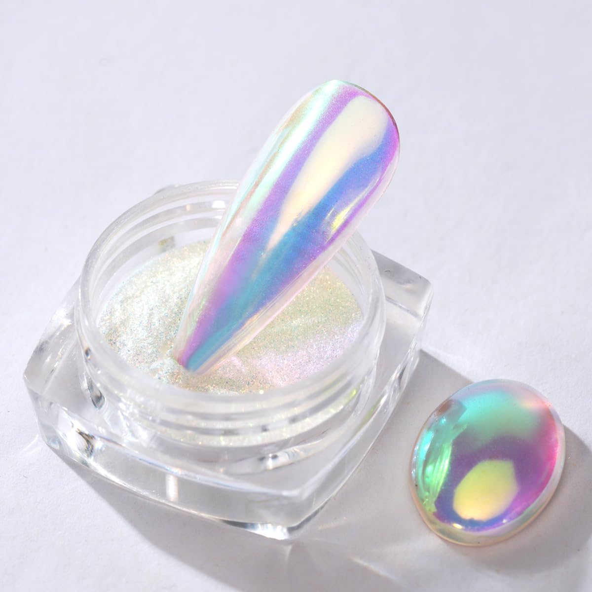 Polvere per Unghie Cromo Bianco BISHENGYF - 1g Polvere Cromata Super Glitter per Unghie in Gel, Polvere Cromata per Unghie Perla Sirena Aurora Gialla, Smalto Metallizzato a Specchio Donut per Unghie