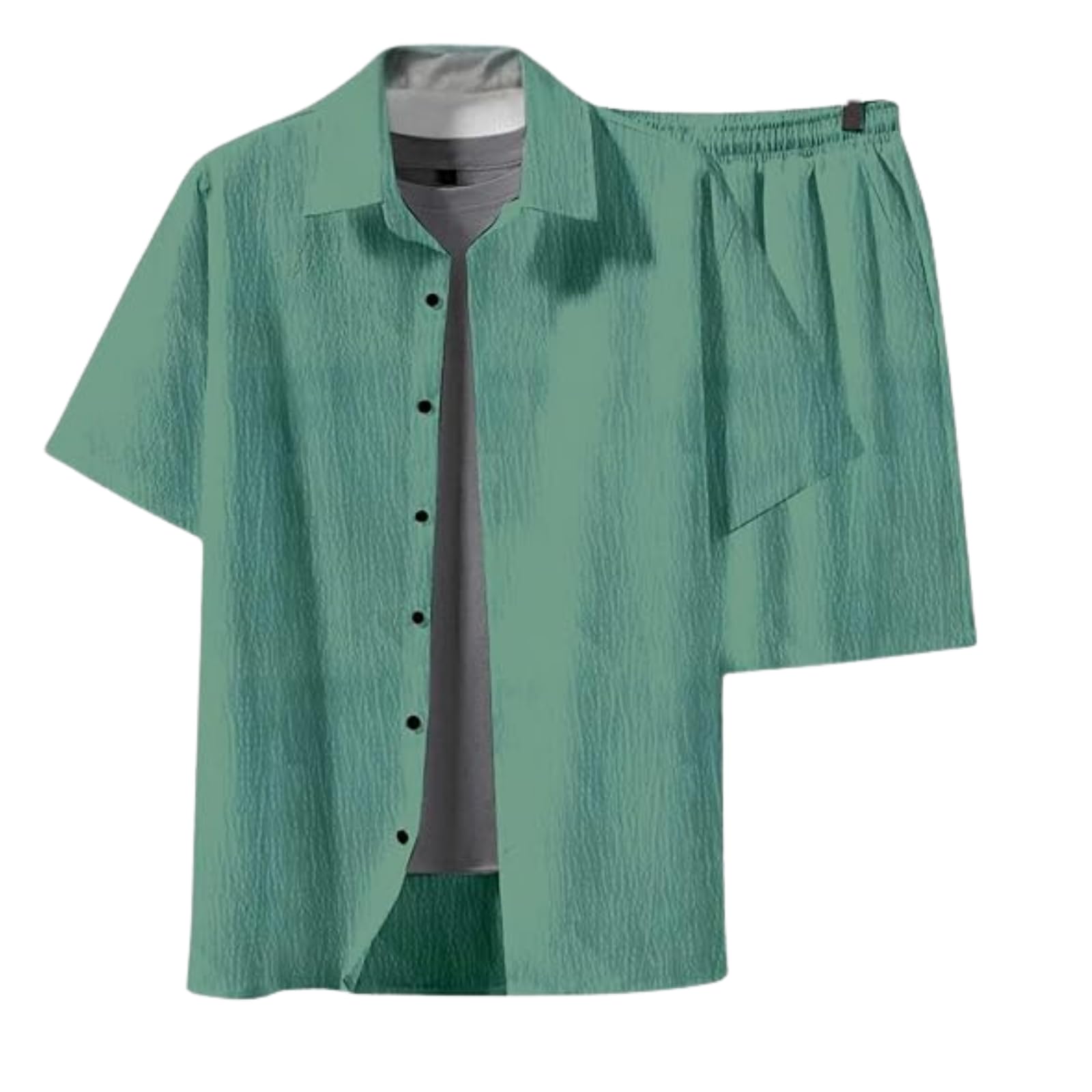 MiraMichi Regular Size Men's Solid Night Suit Set - Cotton Blend Fabric, Comfortable and Stylish (Pista, Large)-image-45