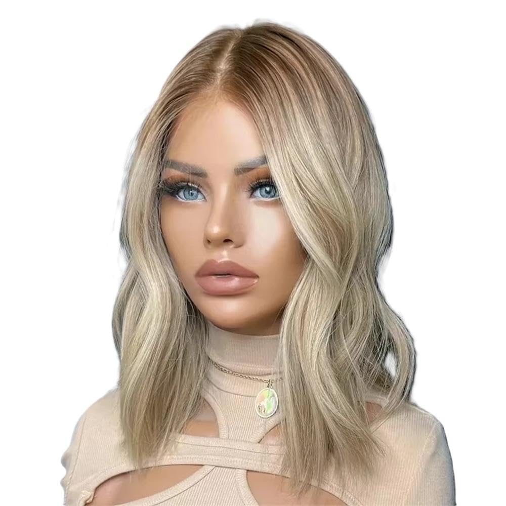 Haarpflege Goldblonde Kurze Bob-Schulterperücke Mit Highlights 13 X 4 Ohne Kleber