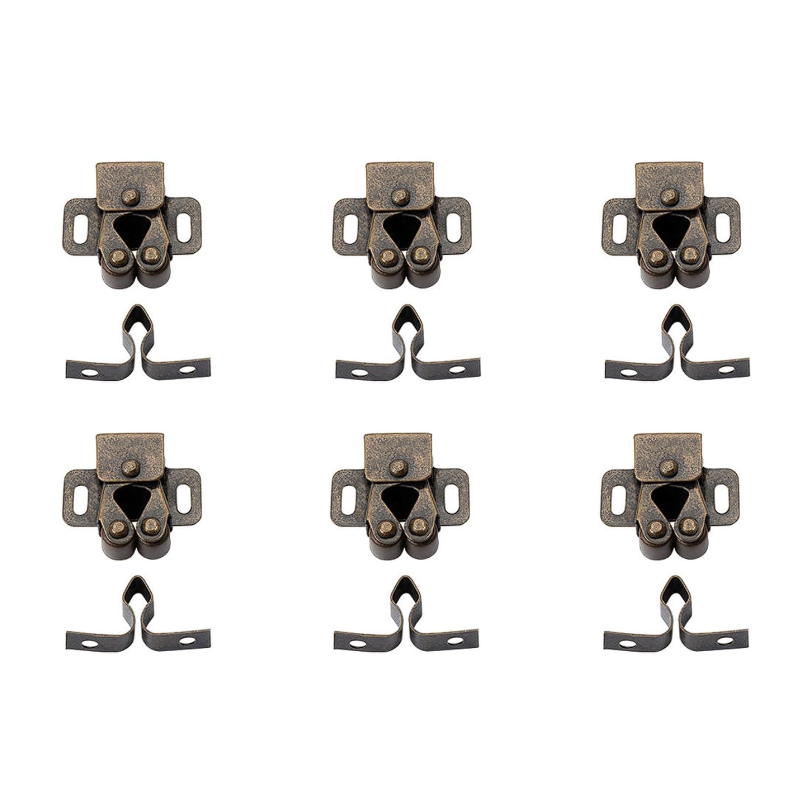 6Pcs Galvanized Double Ball Roller Catch, Cabinet Door Latches Catchers for Closet Cupboard Hardware, Furniture Doors(Antique Bronze)