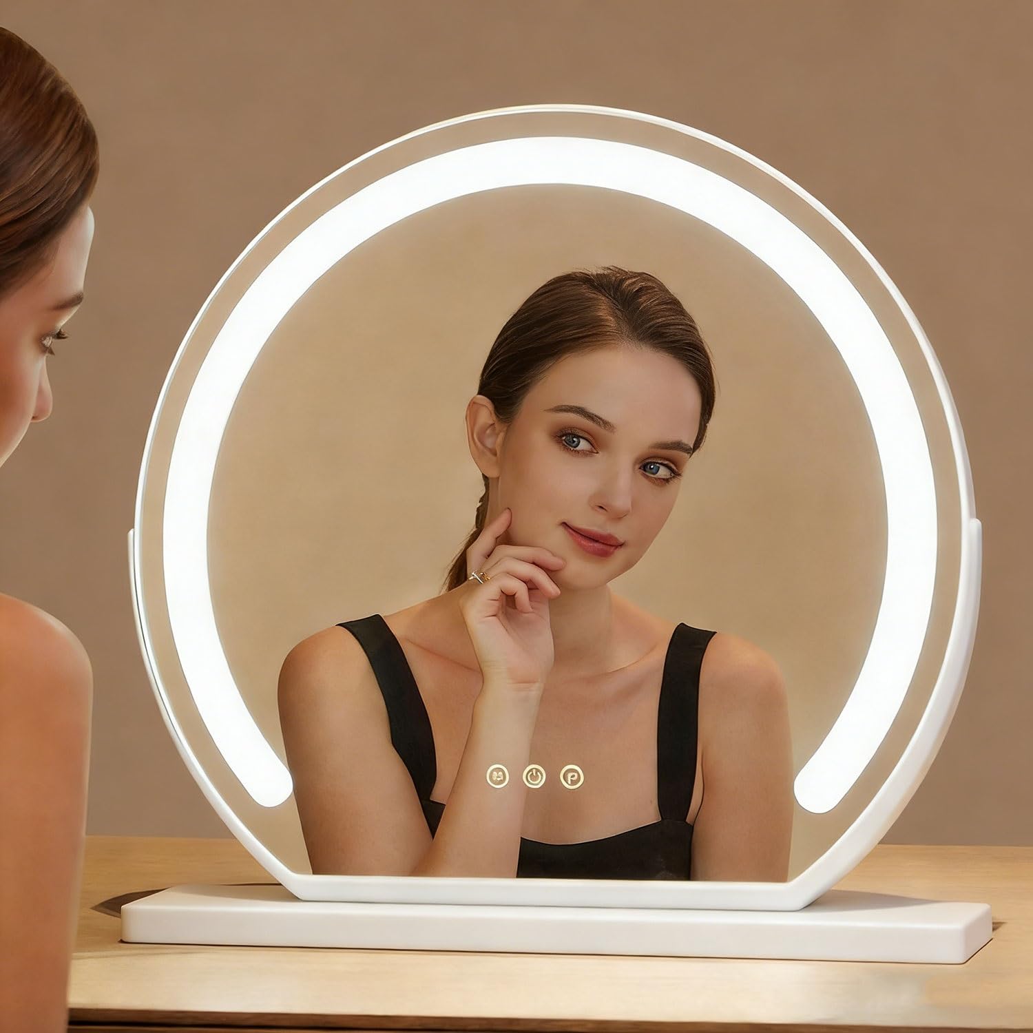 Vanity Mirror with Lights LED Makeup Mirror with 3 Color Lights Smart Touch Control 3 Colors Dimmable Rotation for Bedroom, Dressing Table(White,40cm/16in)
