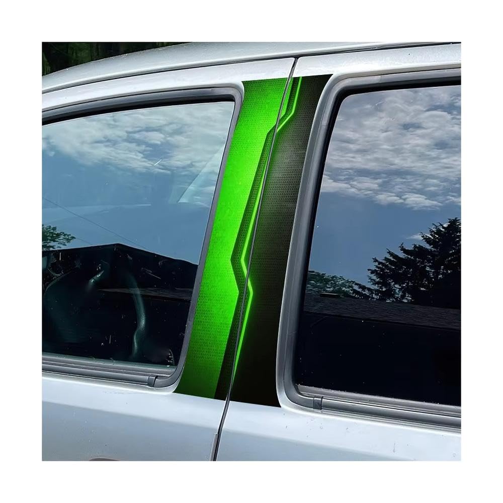 Bertdcx One Color 2Pcs Car Center Pillar Window Film Neon Split Pattern Glossy Protective Polyethylene Auto Parts
