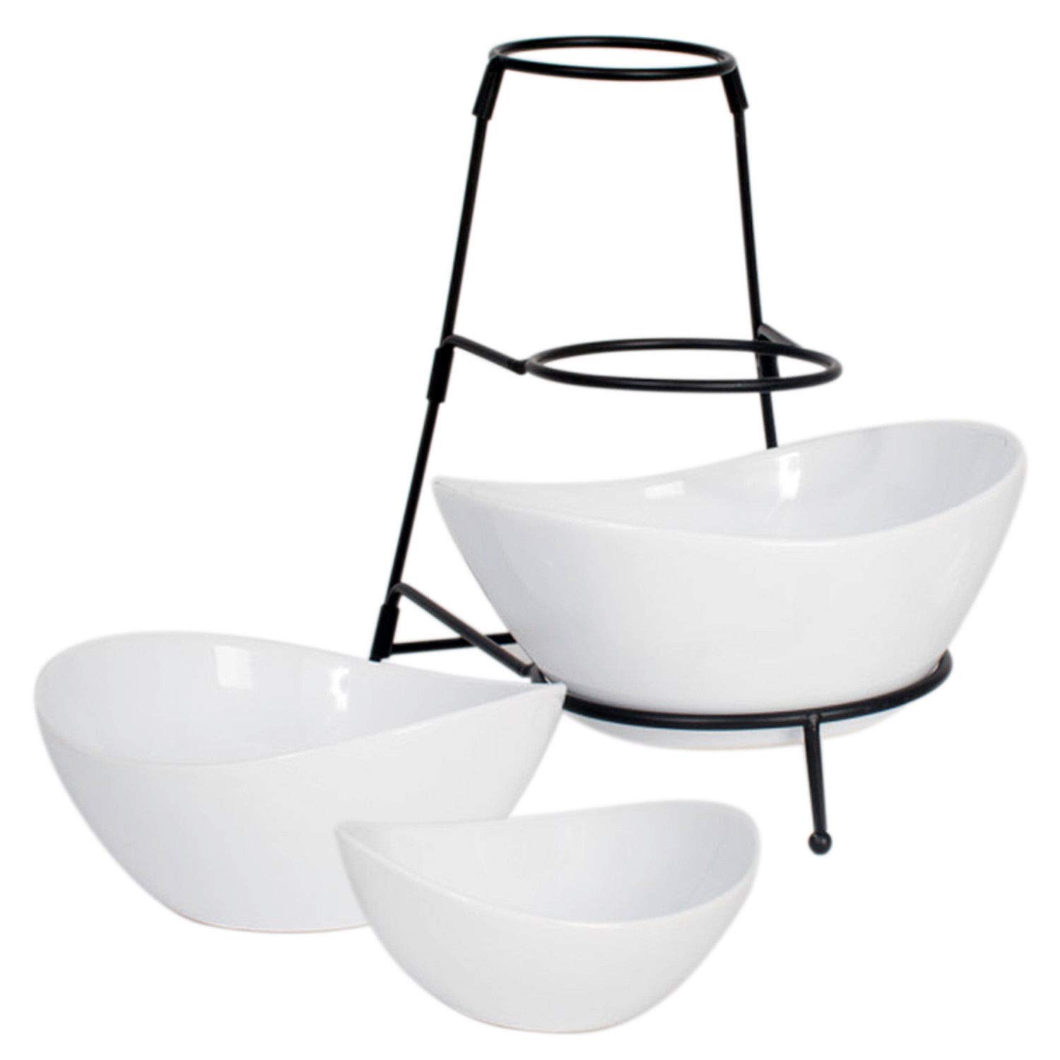3Tier Oval Bowl Black Server Set Food Server Display Stand Chip