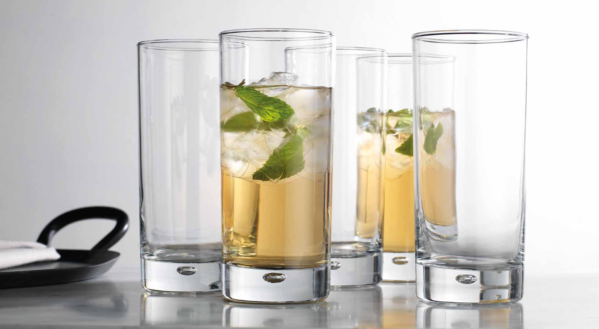 Highball-Trinkgläser, 6 Stück, 480 ml, mit Luftblase im Boden, transparent