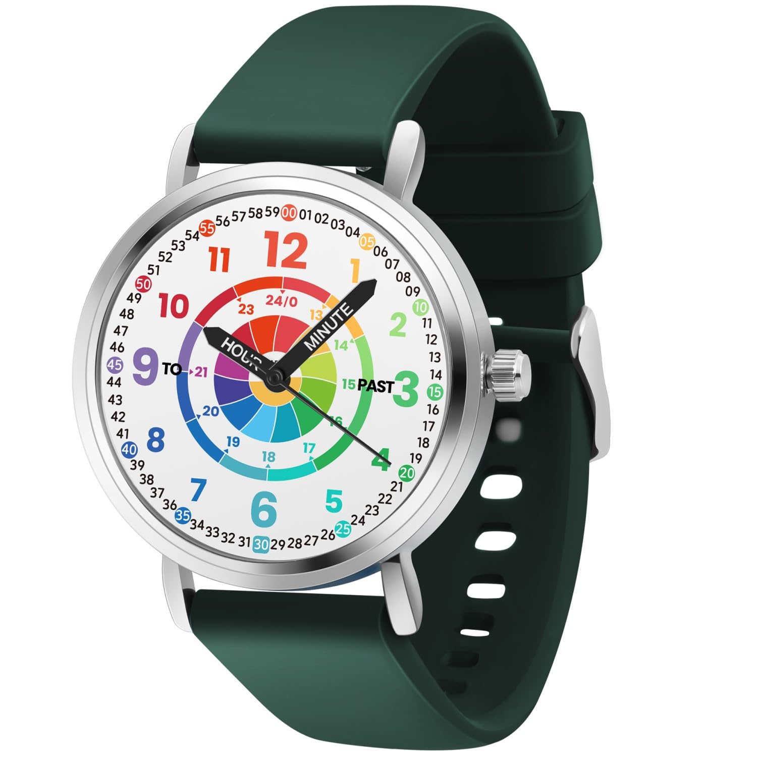 Blisshour Kinderuhren, Lernuhr für Kinder, Kleinkinder, Lernzeit und leicht ablesbare Zeit, analoge Uhr für Jungen und Mädchen, Alter 3 ~ 11 Jahre, Grün