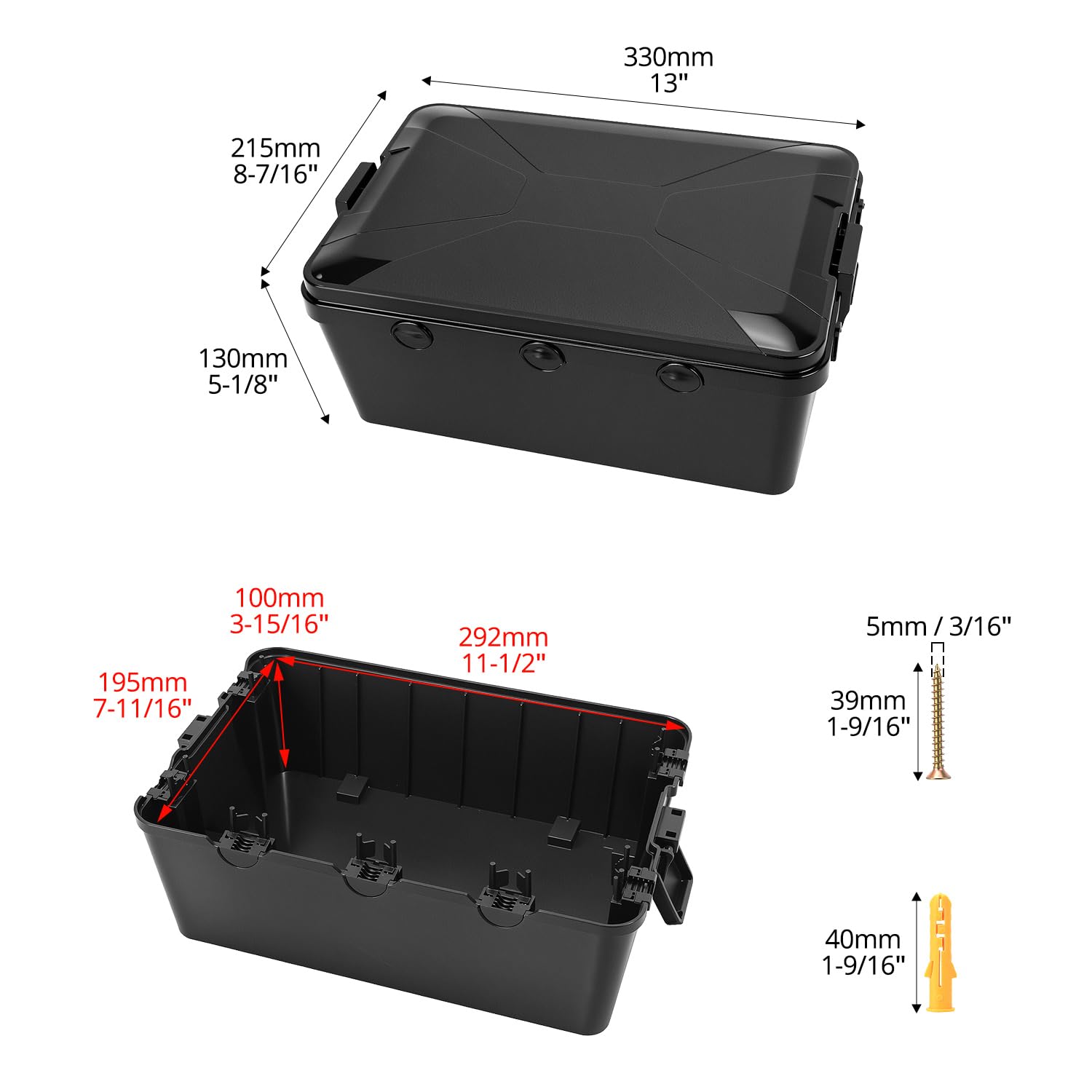 QWORK® Grande boîte de câbles extérieure étanche IP54-32x21x13cm avec 7 entrées/sorties de câbles - Boîte de sécurité résistante aux intempéries pour protection des prises extérieures