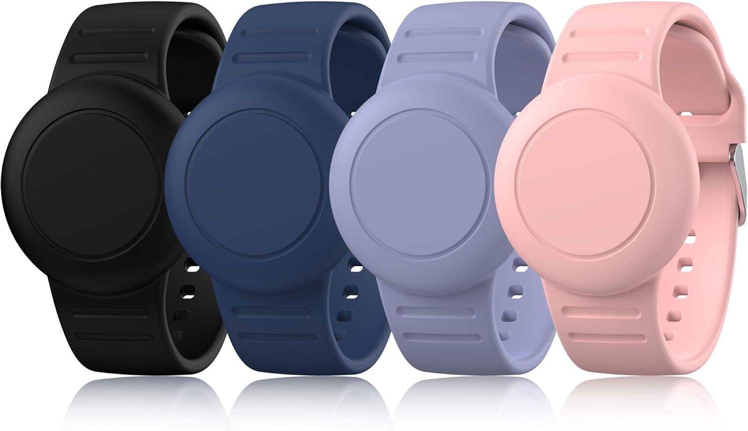 4 Pack AirTag Bracelet for Kids, Soft Silicone Air Tag Wristband for Apple Air Tag (2nd Gen & 1st), Adjustable Anti Lost Wristband for Toddler Child Elder (PinkSand/SkyBlue/Purple/Mint Green)