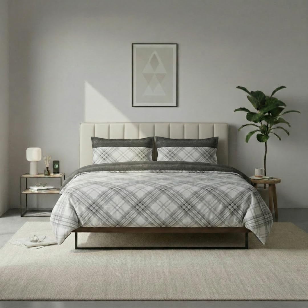 Jenny Sesàl Scottish Cotton Sheet Set – Bedding Set + Pillowcases (Grey, Double)