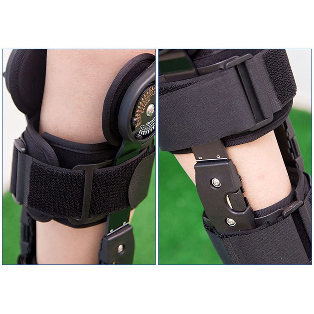 Tutore per Ginocchio Incernierato Rom Regolabile Ortesi di Supporto per Ginocchio Post-Operatorio Immobilizzatore Benda per Distorsioni Fissazione per Emiplegia Post-Operatoria, R,Black