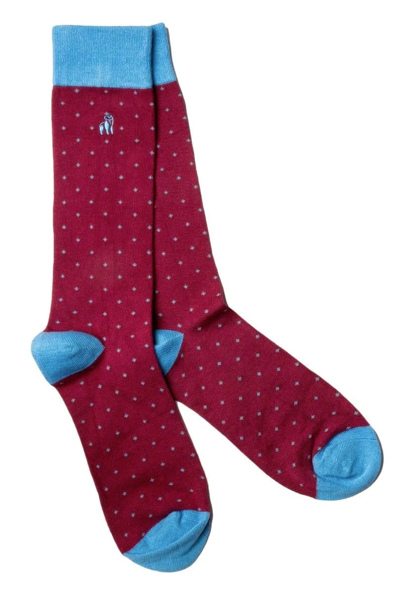 Swole Panda Bamboo Socks UK7-11 - Spotted Burgundy & Blue Mens Socks
