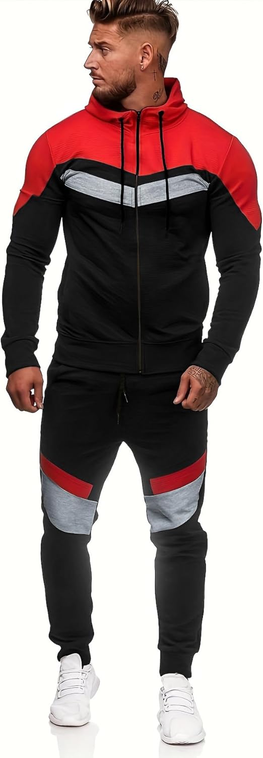 Hakjay Hoodie Tracksuit 2 Pieces Set for Men Athletic Sports Jogging Sweatsuit Set Casual Zipper Outfit